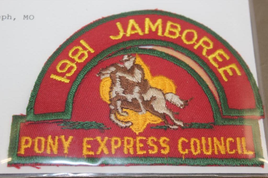 Collection of Pony Express Council Patches with 6 Additional District Name Patches