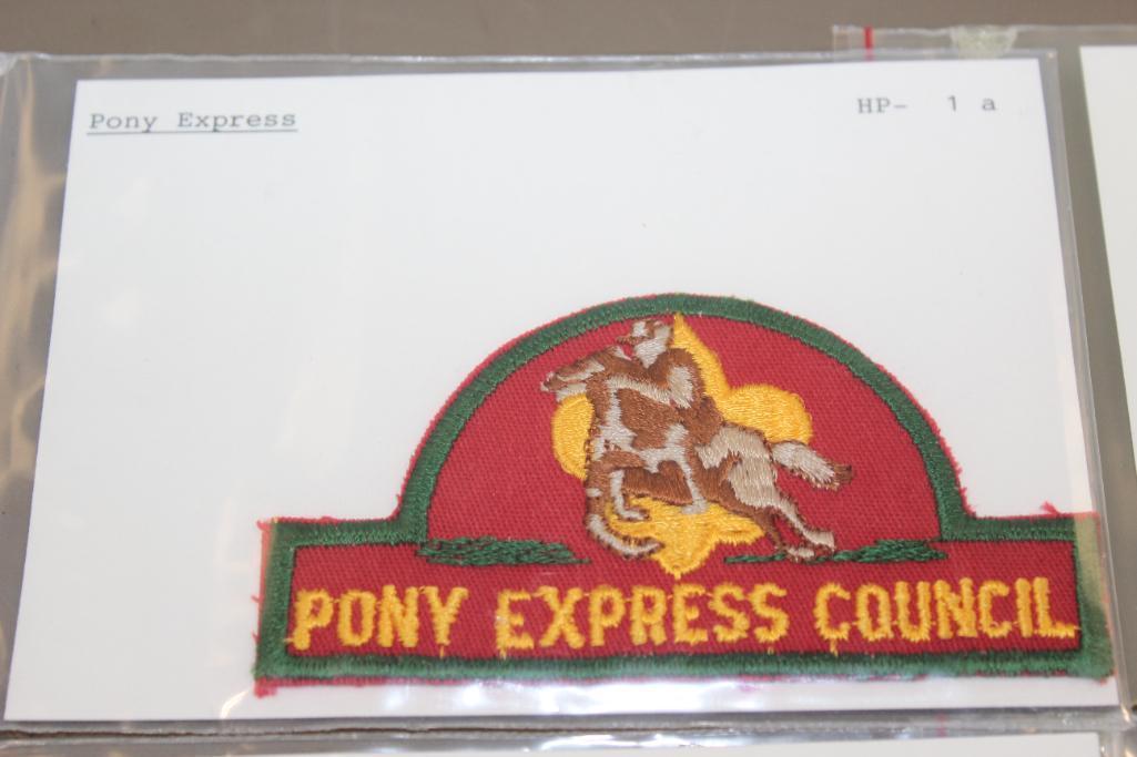 Collection of Pony Express Council Patches with 6 Additional District Name Patches