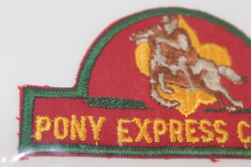 Collection of Pony Express Council Patches with 6 Additional District Name Patches