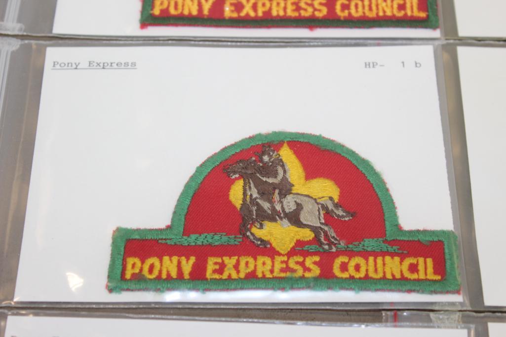 Collection of Pony Express Council Patches with 6 Additional District Name Patches