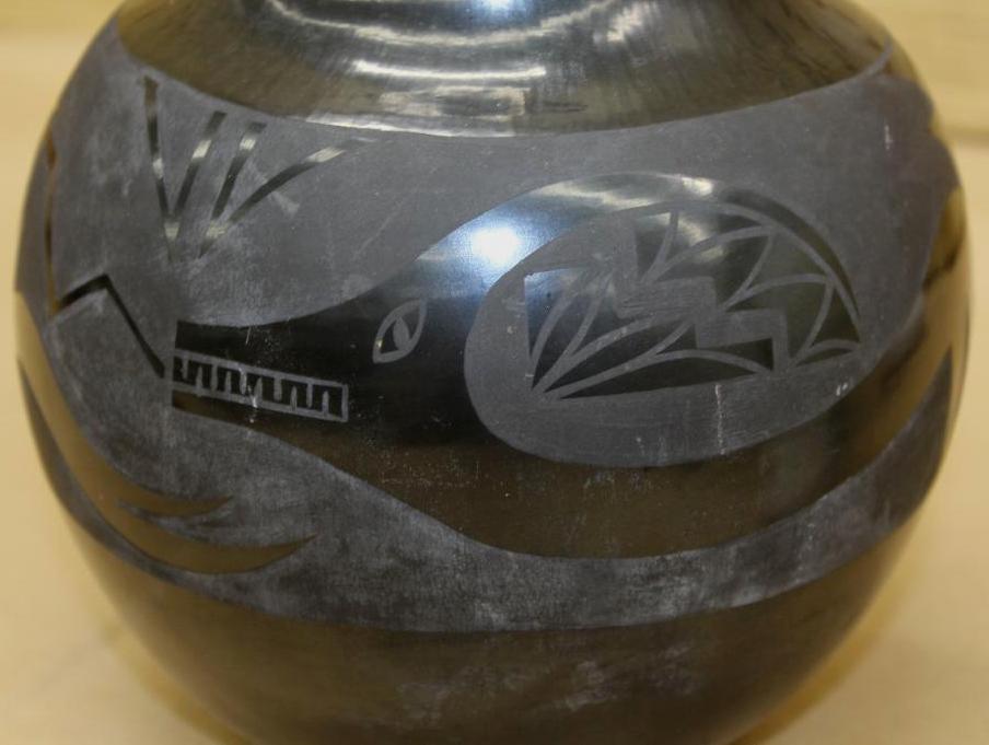 Amazing Black Indigenous-Made Vase with Serpent Design