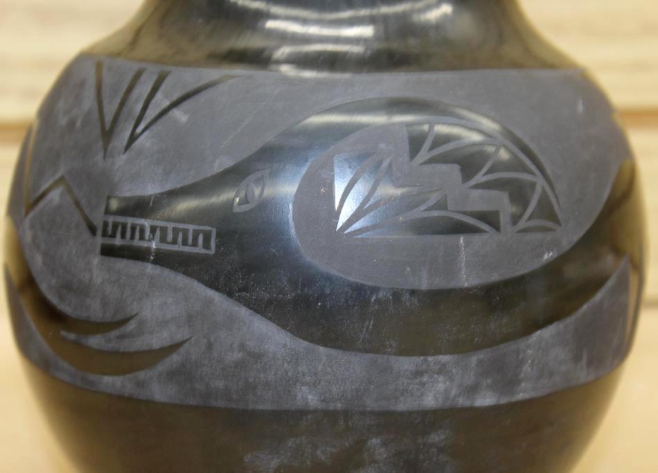 Amazing Black Indigenous-Made Vase with Serpent Design