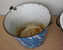 Two Antique Blue Graniteware Pails