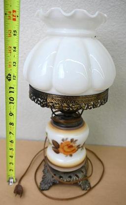 Hand Painted Lamp with Milk Glass Shade