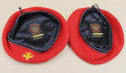 Two Red Wool Beret-Style BSA Hats