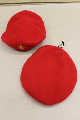 Two Red Wool Beret-Style BSA Hats