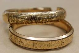 Two Antique Gold-Colored Etched Design Cuff Bracelets