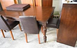 Dark Wood Table with Leaf, Pads & Four Chairs