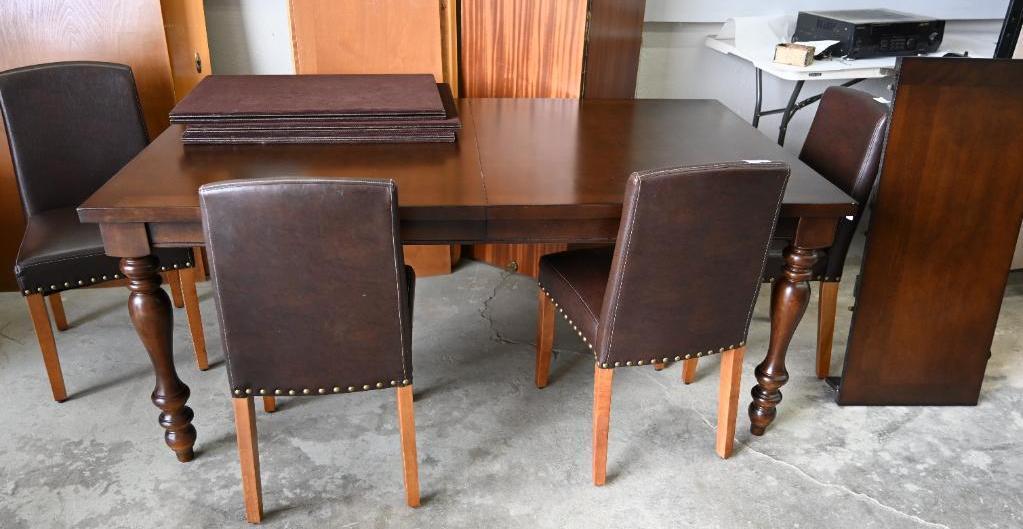 Dark Wood Table with Leaf, Pads & Four Chairs