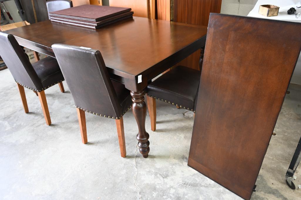 Dark Wood Table with Leaf, Pads & Four Chairs
