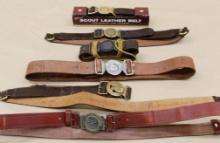 Six Leather BSA Belts with Buckles of Varying Styles