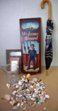 Seashells & Wooden Welcome Aboard Sign