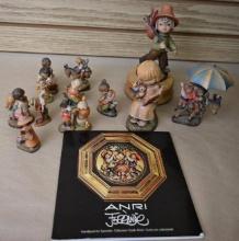 Twelve Anri Wooden Figurines with Anri/ Ruege Music Box