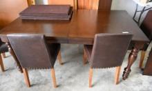 Dark Wood Table with Leaf, Pads & Four Chairs
