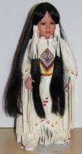 Beautiful Artist-Made Indigenous-Style Porcelain Doll, 23.5" with Stand