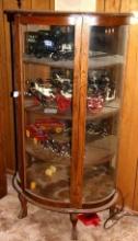 Antique Wood and Glass Display Cabinet with Mirrored Back
