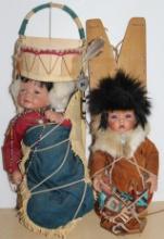 Two Artist-Made Porcelain Baby Dolls on Cradle Boards