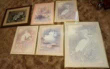 Framed Pastel Bird Art Prints and One Metallic Piece