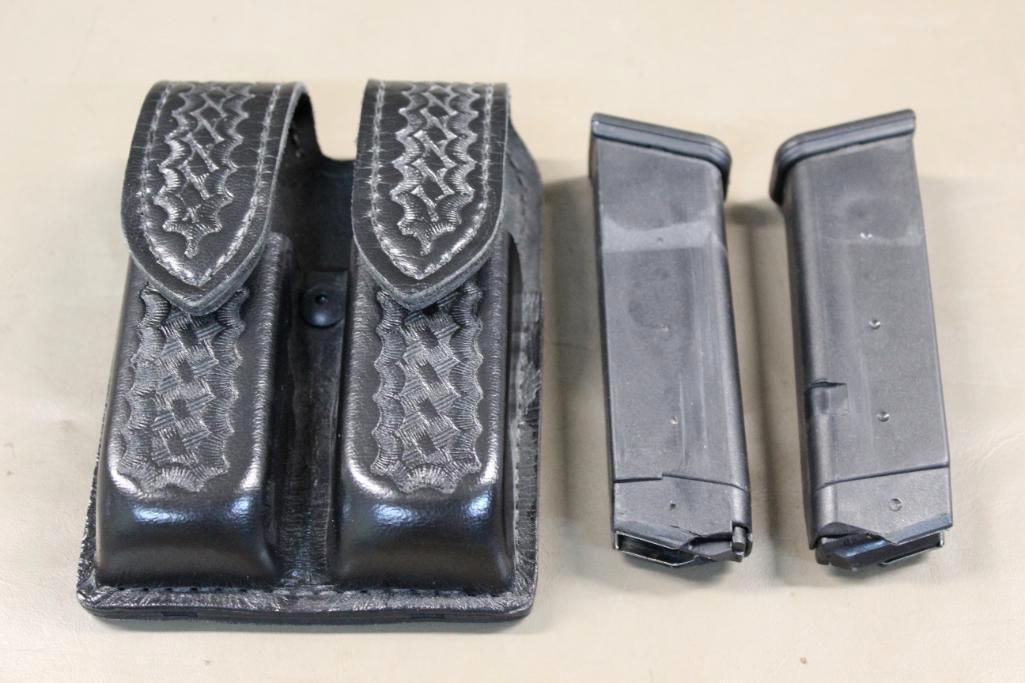 Two Glock 40 S&W Magazines in Leather Pouch