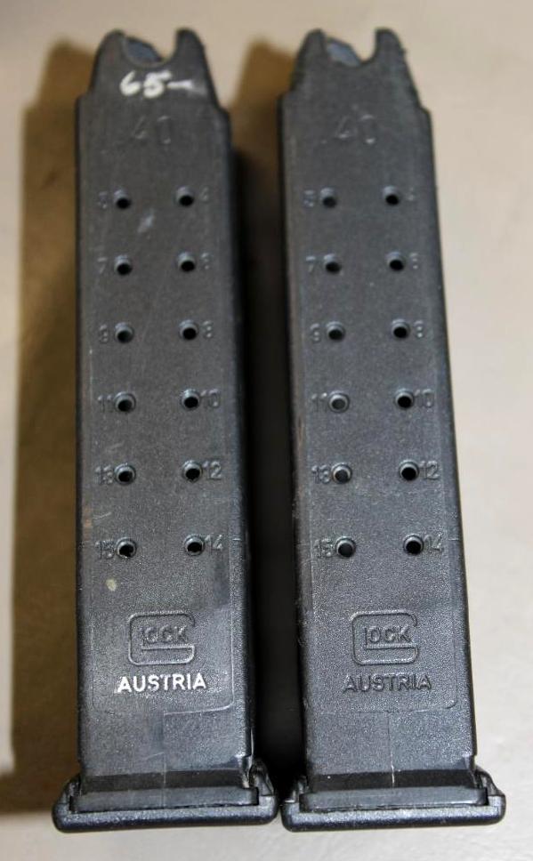 Two Glock 40 S&W Magazines in Leather Pouch