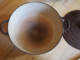 Brown Le Creuset Cast Iron Pan with Lid