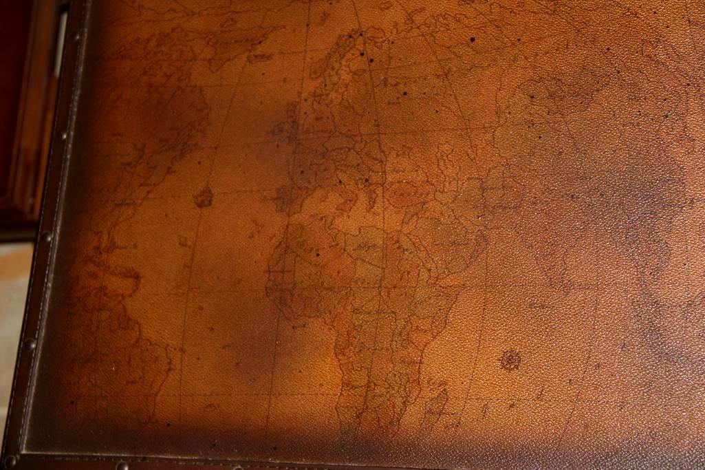 Large Brown Trunk with Blankets and Partial Sheepskin