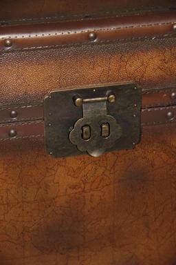 Large Brown Trunk with Blankets and Partial Sheepskin
