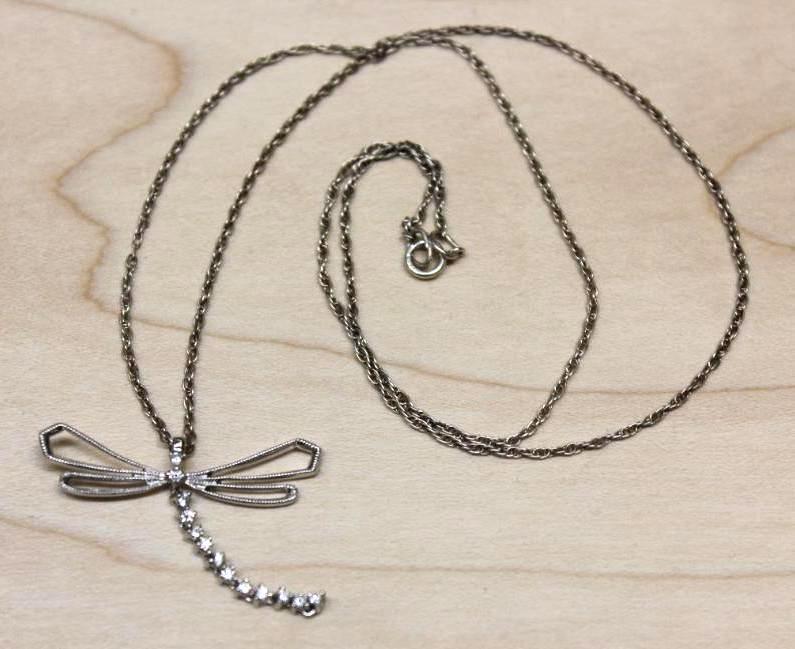 14K White Gold Dragonfly Pendant with Chain