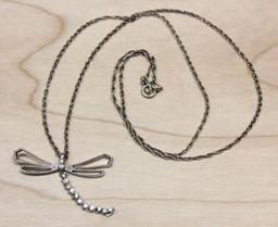 14K White Gold Dragonfly Pendant with Chain
