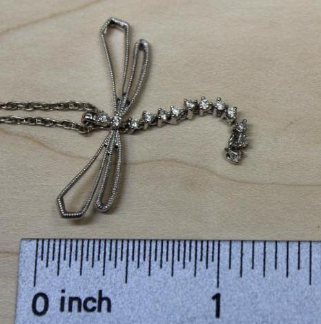 14K White Gold Dragonfly Pendant with Chain