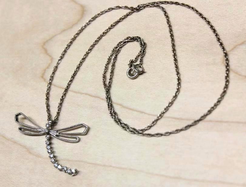 14K White Gold Dragonfly Pendant with Chain