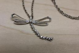 14K White Gold Dragonfly Pendant with Chain