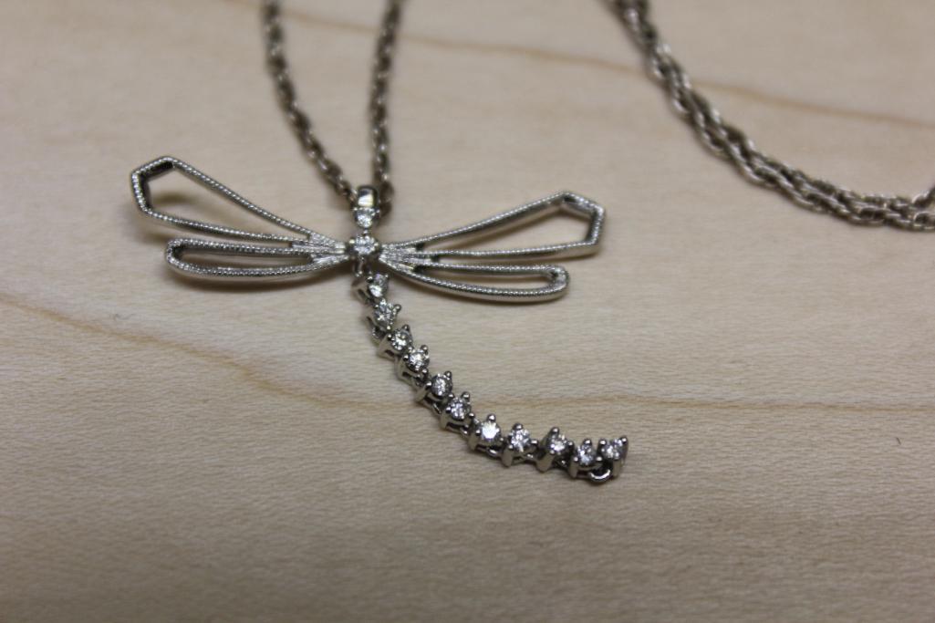 14K White Gold Dragonfly Pendant with Chain