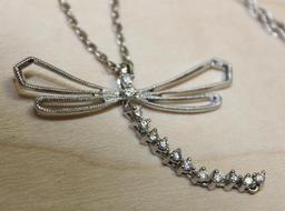 14K White Gold Dragonfly Pendant with Chain