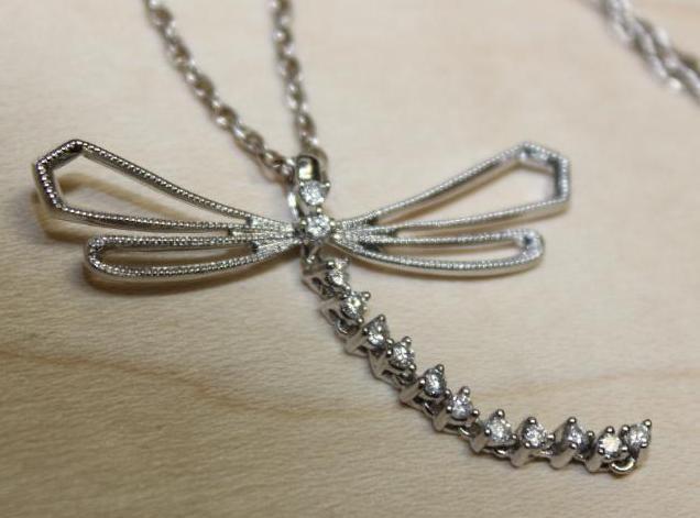 14K White Gold Dragonfly Pendant with Chain