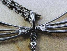 14K White Gold Dragonfly Pendant with Chain