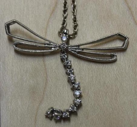 14K White Gold Dragonfly Pendant with Chain