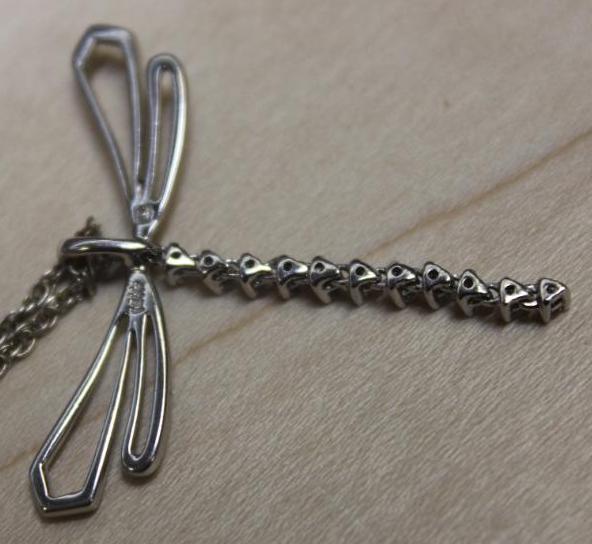 14K White Gold Dragonfly Pendant with Chain