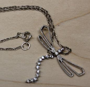 14K White Gold Dragonfly Pendant with Chain