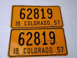 1957 Colorado License Plate Pair #62819!