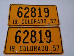 1957 Colorado License Plate Pair #62819!
