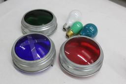 Three Stebber Flood Light Covers in Red, Green, and Blue