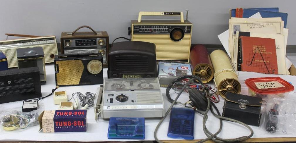 Mixed Portable Transistor Radios with Repair Parts and Tools
