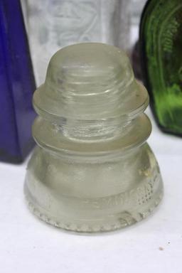 Mixed Clear and Colorful Glass Bottles, Insulators, and More