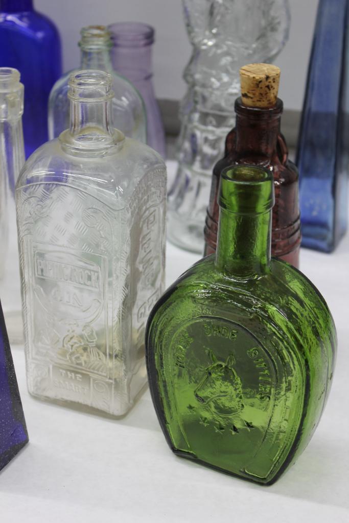 Mixed Clear and Colorful Glass Bottles, Insulators, and More