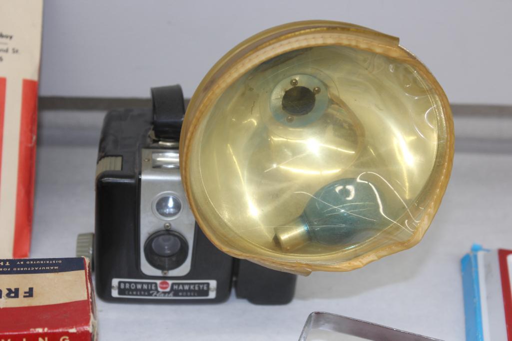 Brownie Hawkeye Camera and Mixed Vintage Products in Packaging