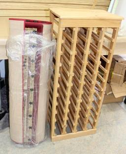 Wood Wine Rack and Two Medium Area Rugs