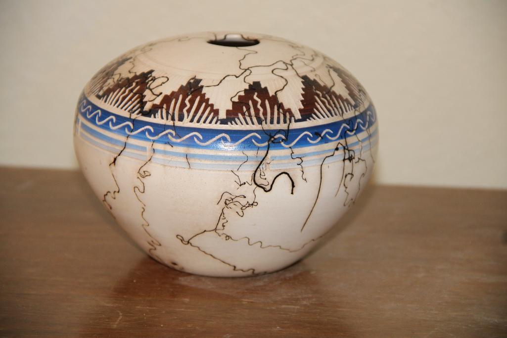 Gorgeous Navajo Horsehair Pottery Vase, Signed on Bottom