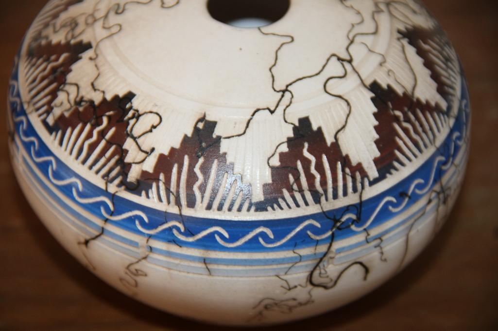 Gorgeous Navajo Horsehair Pottery Vase, Signed on Bottom