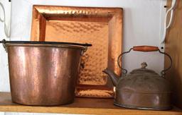 Hammered Copper Bucket, Revere Kettle, and Square Plate